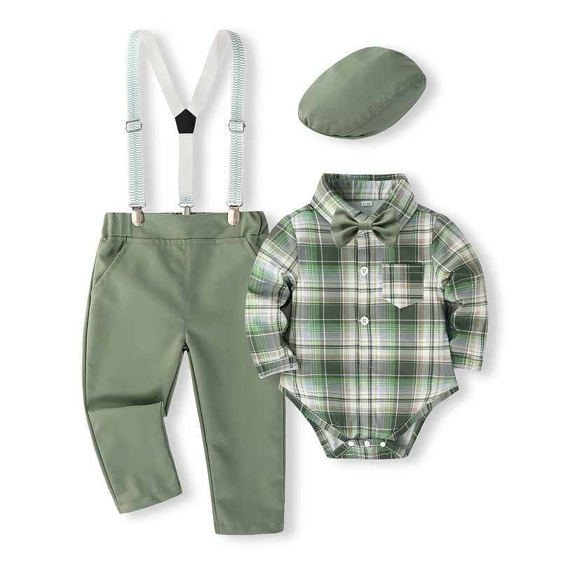 Ensemble Bébé Style Gentleman – Combinaison & Salopette À Carreaux Vintage
