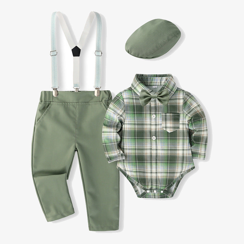 Ensemble Bébé Style Gentleman – Combinaison & Salopette À Carreaux Vintage