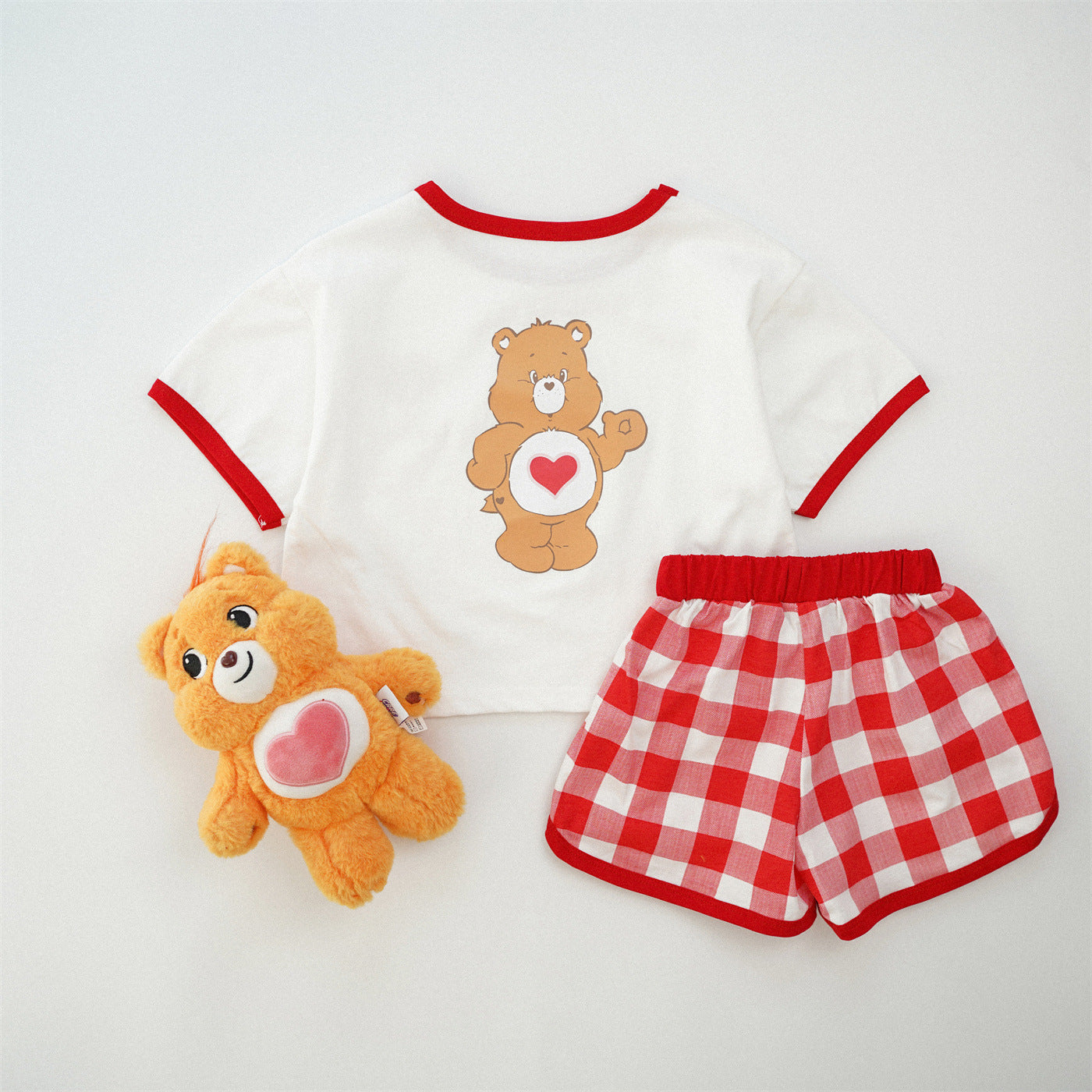 Ensemble Enfant à Carreaux Color Block – Haut & Short Été Style Coréen