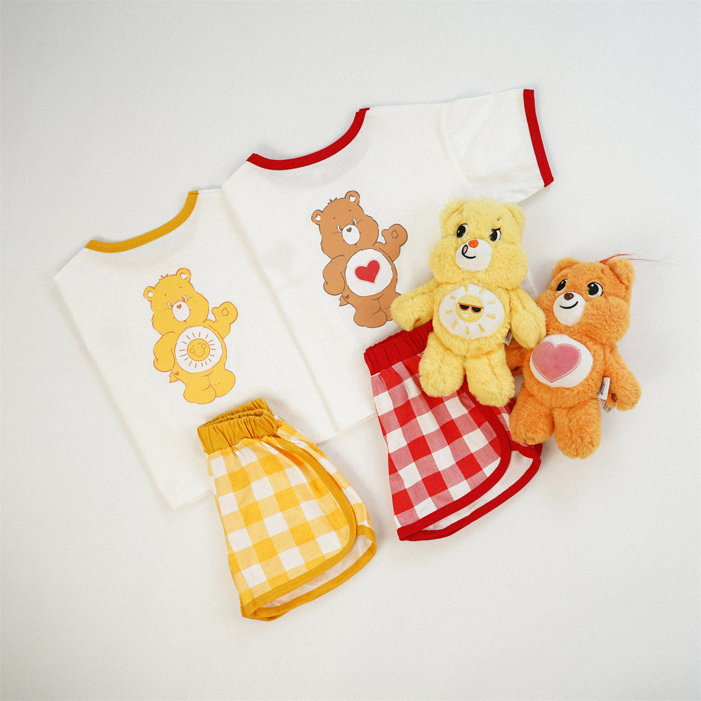 Ensemble Enfant à Carreaux Color Block – Haut & Short Été Style Coréen