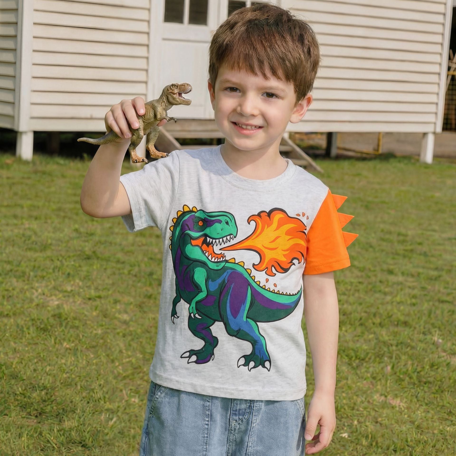 T-shirt Dinosaure Enfant – Manches Courtes Col Rond en Coton