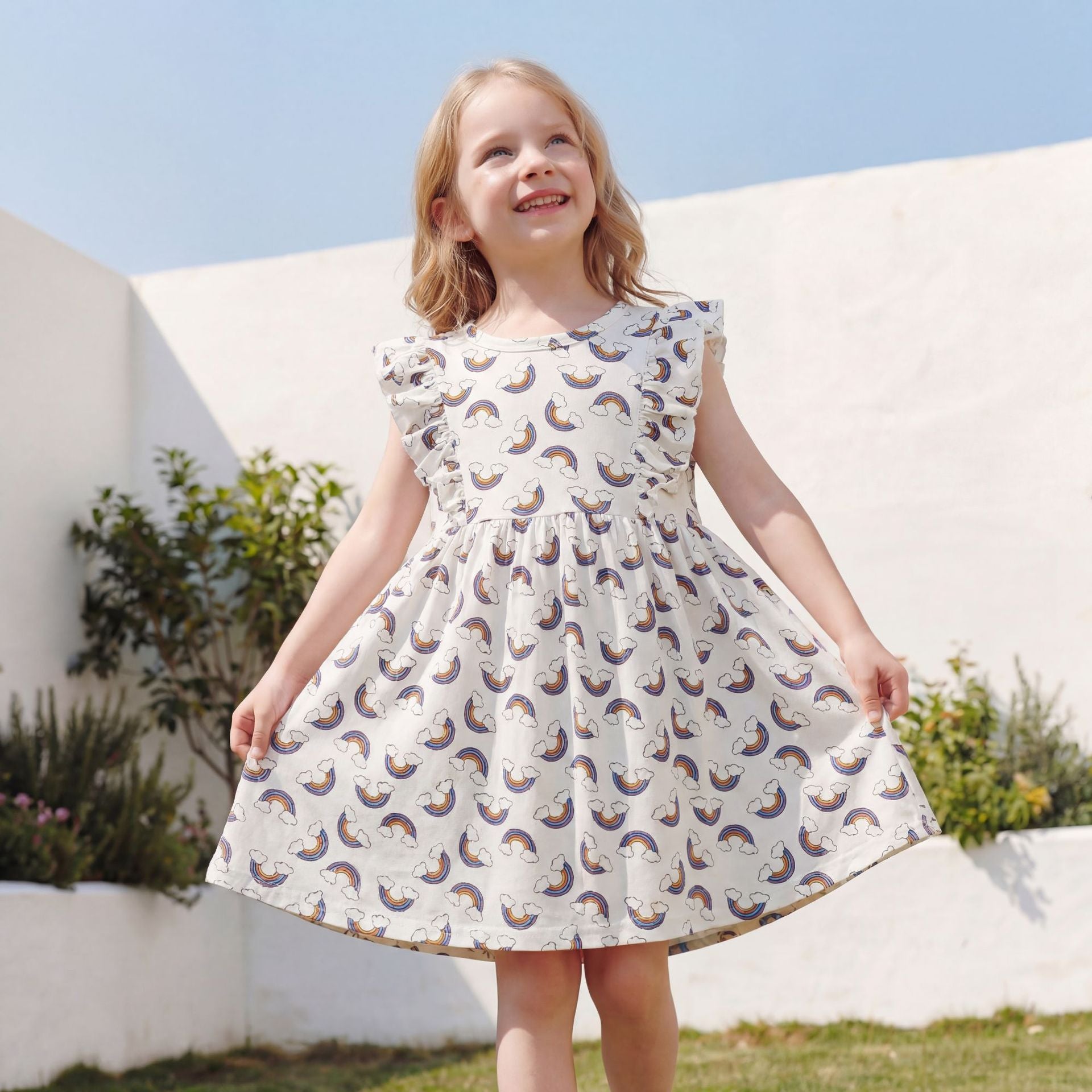Robe Princesse Fille – Dentelle Cartoon Col Rond Style Élégant