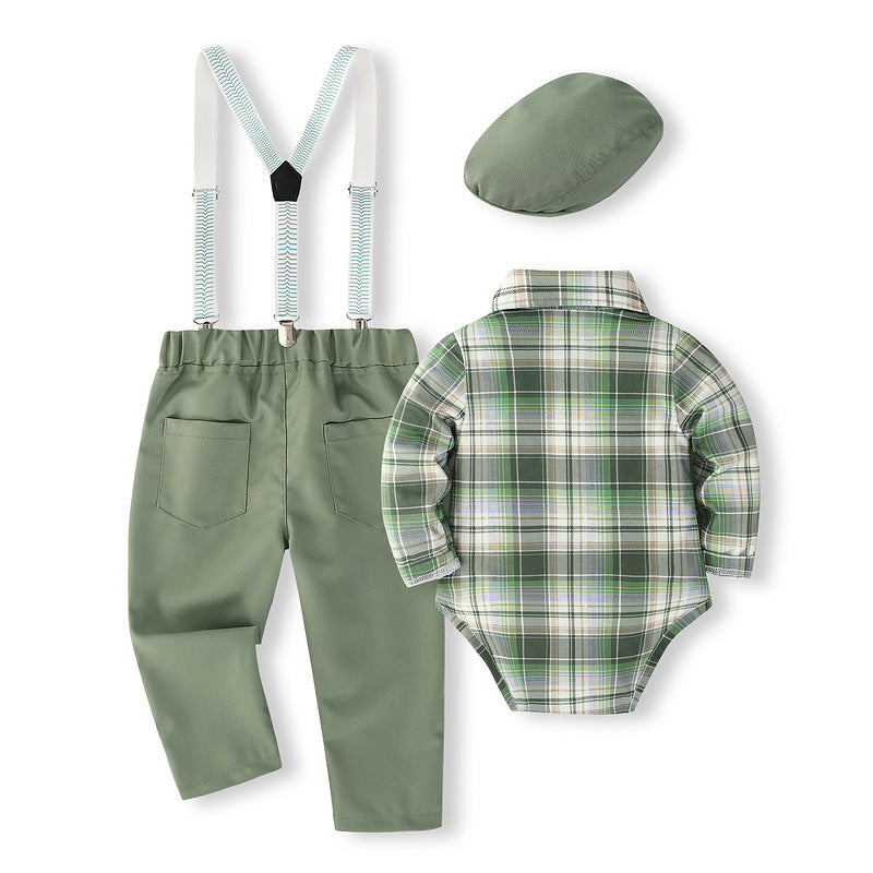 Ensemble Bébé Style Gentleman – Combinaison & Salopette À Carreaux Vintage