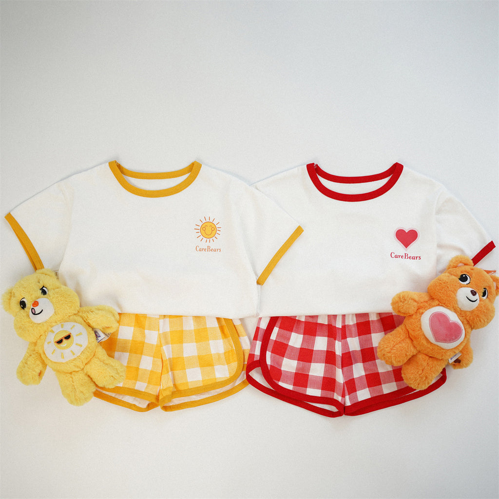 Ensemble Enfant à Carreaux Color Block – Haut & Short Été Style Coréen
