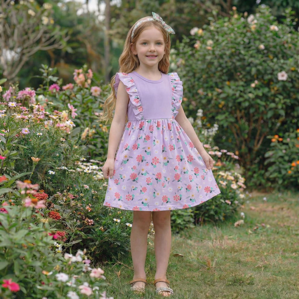 Style Floral Print Sleeveless Patchwork A-line Children's Dress
