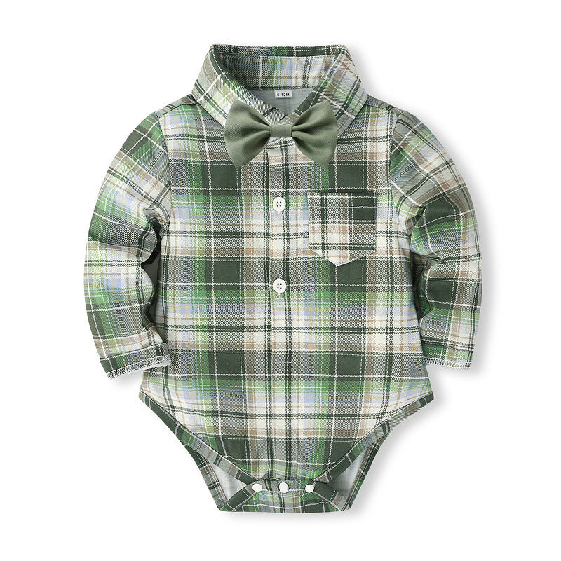 Ensemble Bébé Style Gentleman – Combinaison & Salopette À Carreaux Vintage