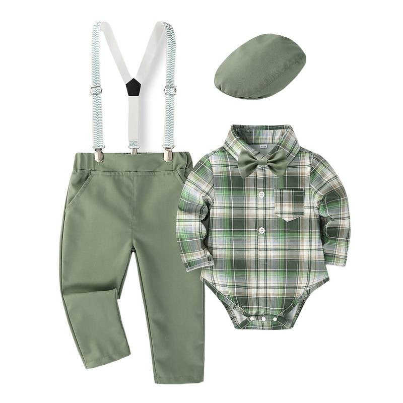 Ensemble Bébé Style Gentleman – Combinaison & Salopette À Carreaux Vintage