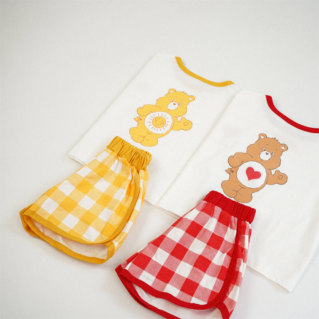 Ensemble Enfant à Carreaux Color Block – Haut & Short Été Style Coréen