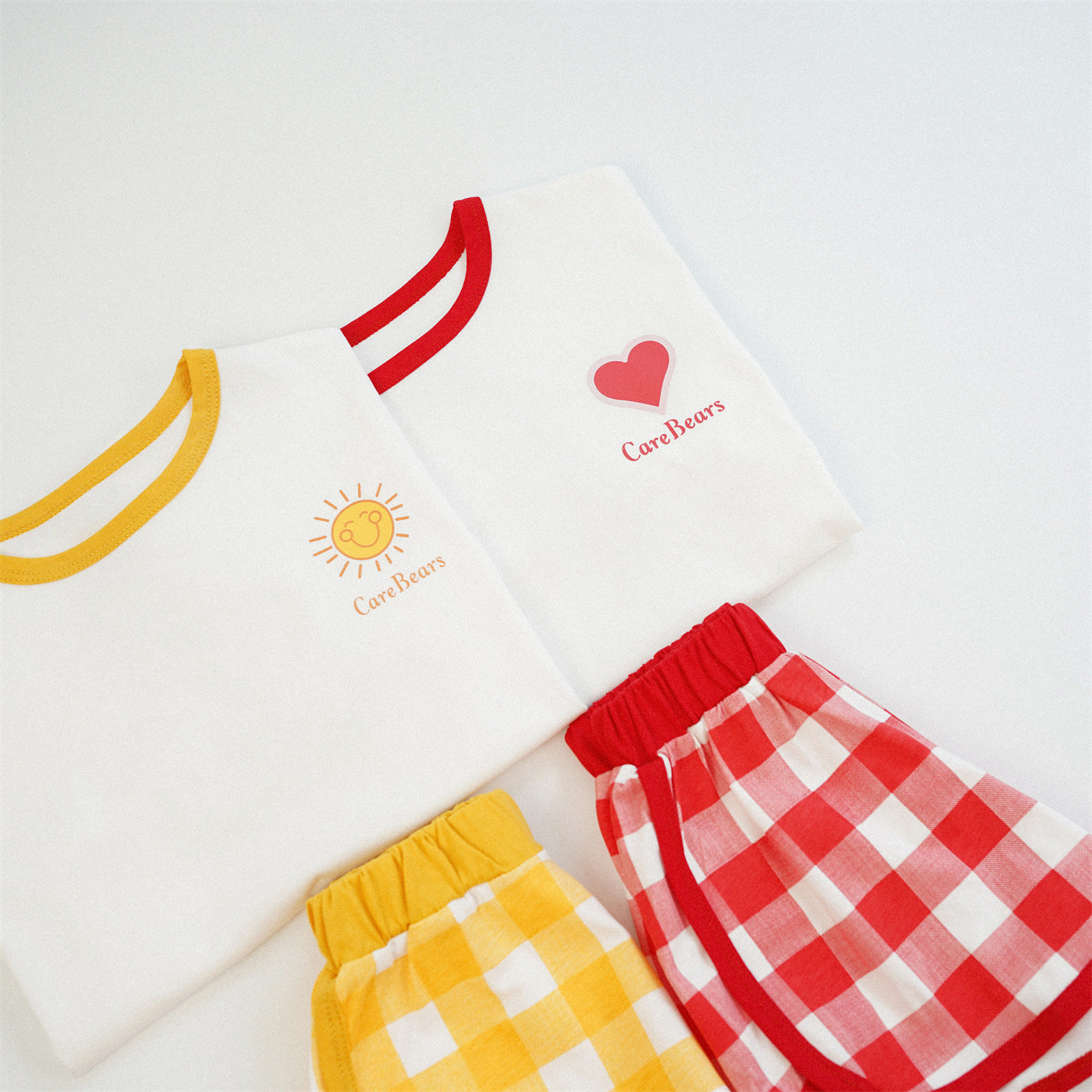 Ensemble Enfant à Carreaux Color Block – Haut & Short Été Style Coréen
