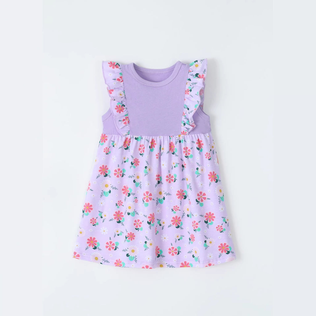 Style Floral Print Sleeveless Patchwork A-line Children's Dress