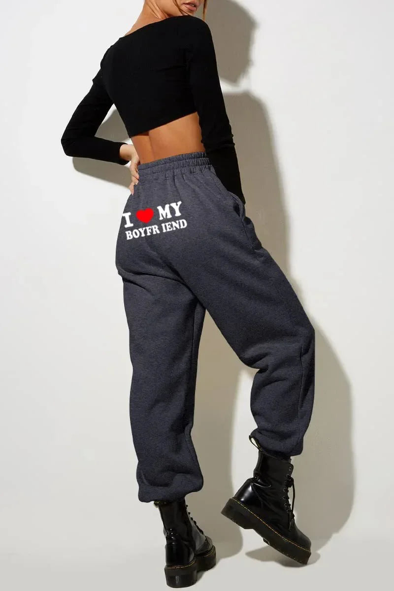 Pantalon Y2K I Love My Boyfriend - Jogging Baggy Taille Haute Vintage