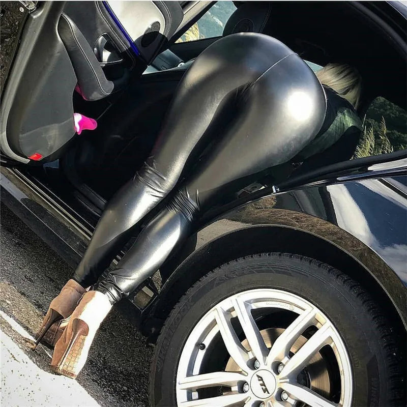Pantalon Simili-Cuir Femme Taille Haute - Legging Chaud Effet Cuir Hiver
