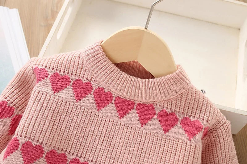Ensemble Fille Hiver - Pull Tricoté Cœur + Jupe Courte Style Chic