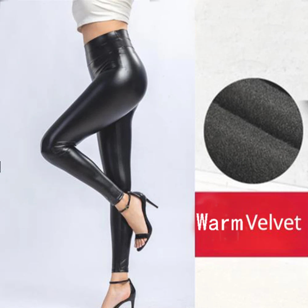 Pantalon Simili-Cuir Femme Taille Haute - Legging Chaud Effet Cuir Hiver