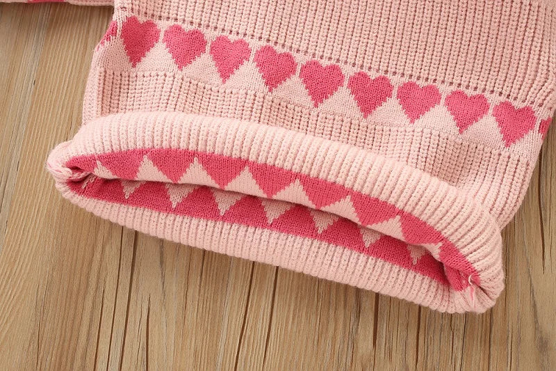 Ensemble Fille Hiver - Pull Tricoté Cœur + Jupe Courte Style Chic