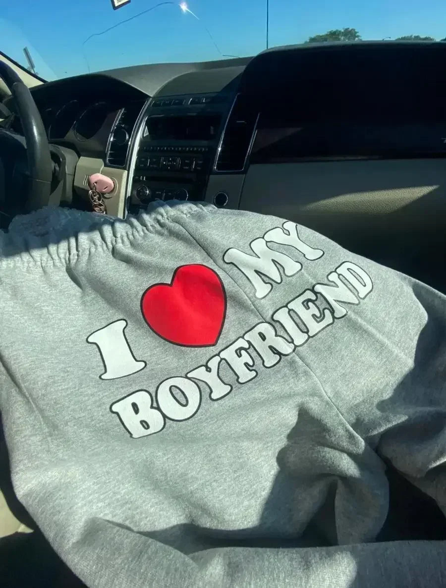Pantalon Y2K I Love My Boyfriend - Jogging Baggy Taille Haute Vintage