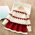 Ensemble Fille Hiver - Pull Tricoté Cœur + Jupe Courte Style Chic