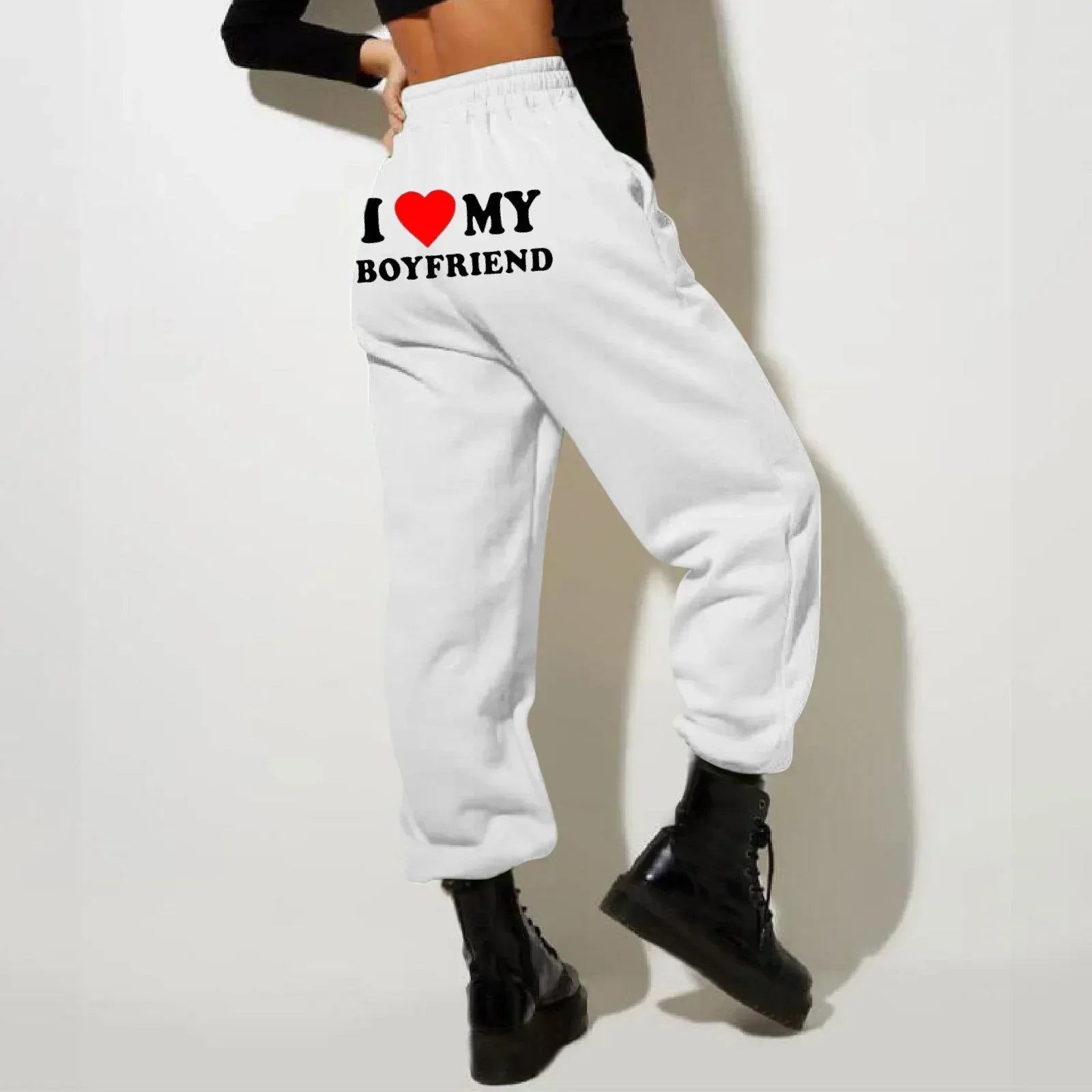 Pantalon Y2K I Love My Boyfriend - Jogging Baggy Taille Haute Vintage